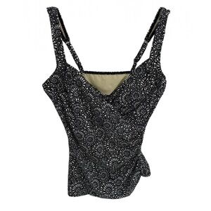 Miraclesuit X Talbots Light Control Tankini TOP Built In Bra Black White Size 10